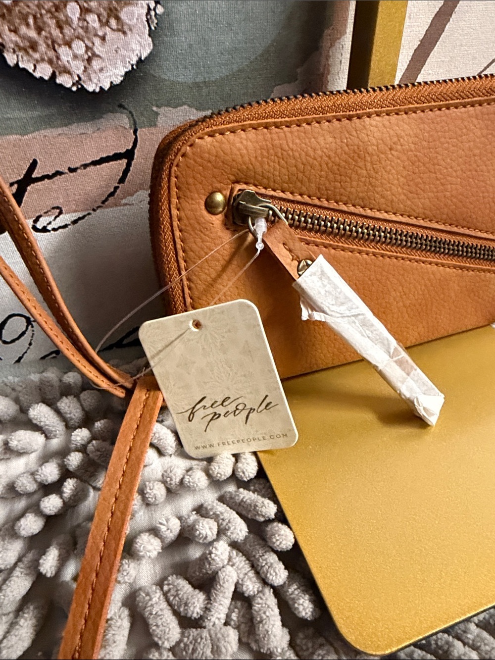 Free People Tan Leather Zip Wallet wristlet - Picture 2 of 5